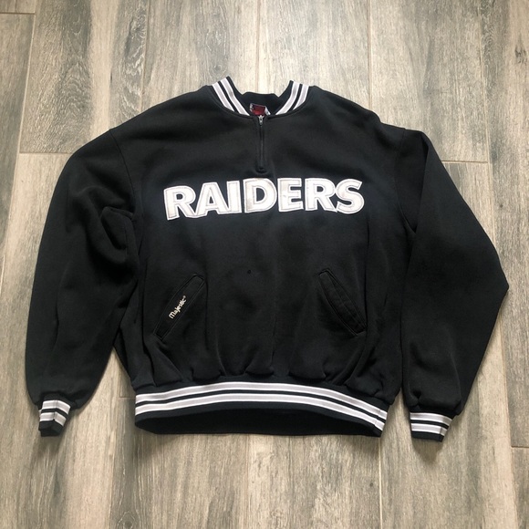 Majestic Other - Vtg Oakland Raiders Spell Out 1/4 zip Pullover.